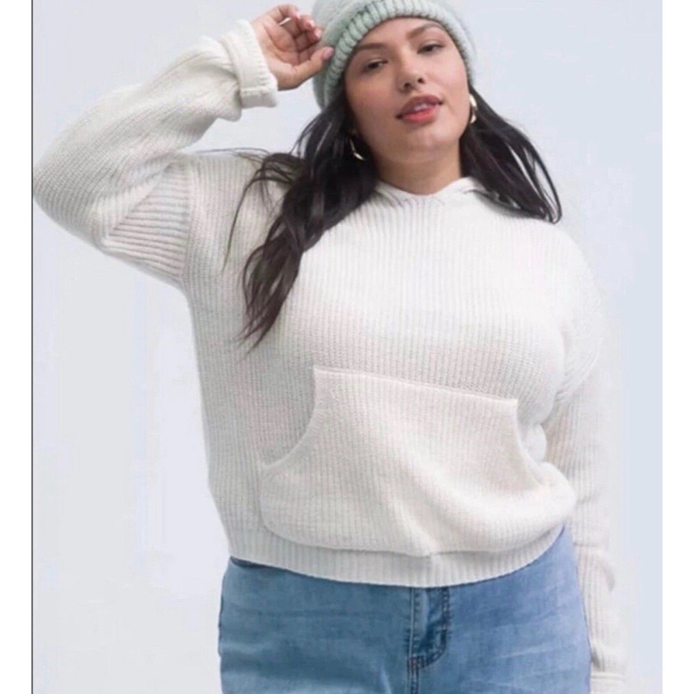 Forever 21 + Ivory Knit Pullover Hoodie Sweater Cream Sz 2X